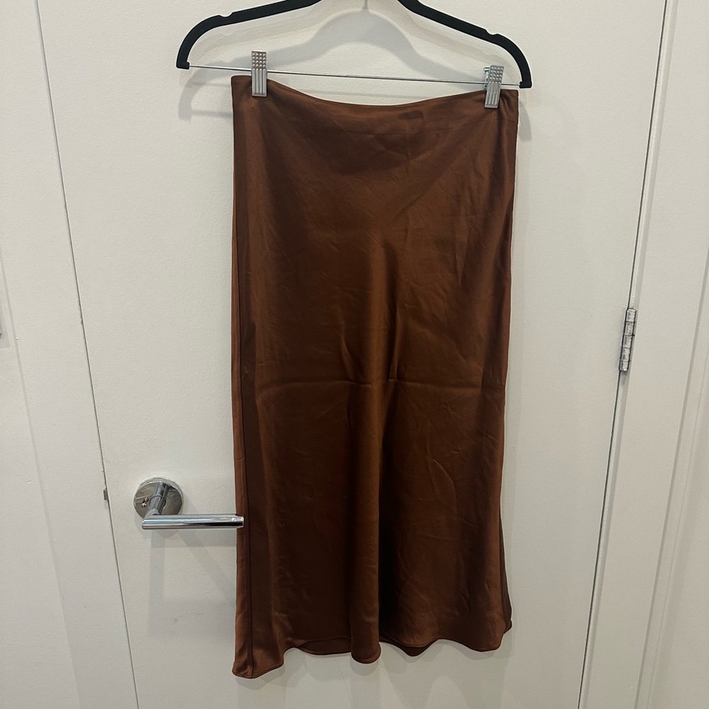 Staud Chocolate Brown Midi Slip Skirt